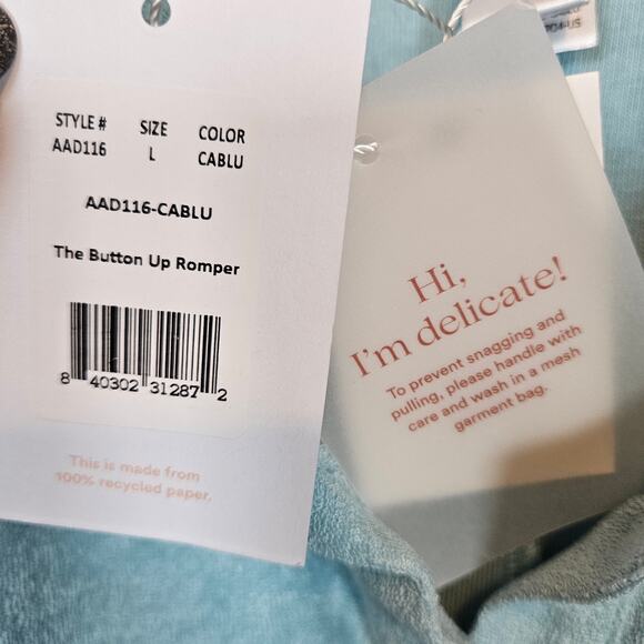 Andie The Button Up Romper Blue Women's Size Large Beach Vacation Layer - Picture 6 of 7